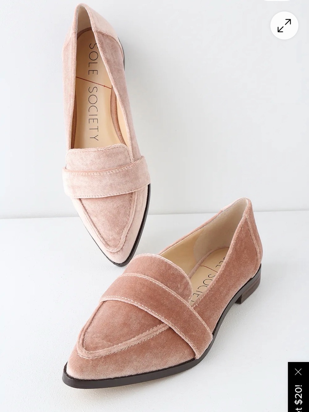 Sole Society Pink Velvet Pointed-Toe Loafers